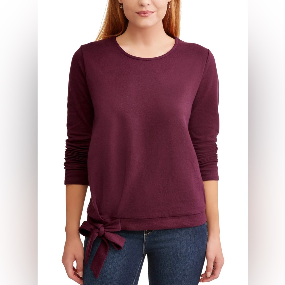 Time and Tru XL Burgundy Side Tie Long Sleeve Jersey Knit Top